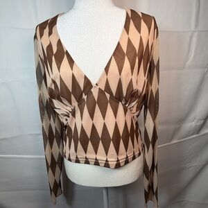 Forest Ink 3XL Harlequin Checkered Diamond Top Tan Brown Dark Academia Whimsy